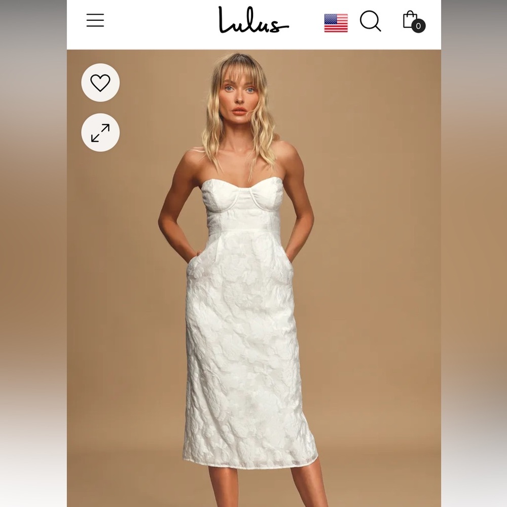 Lulu’s From This Day White Floral Jacquard Strapless Midi Dress